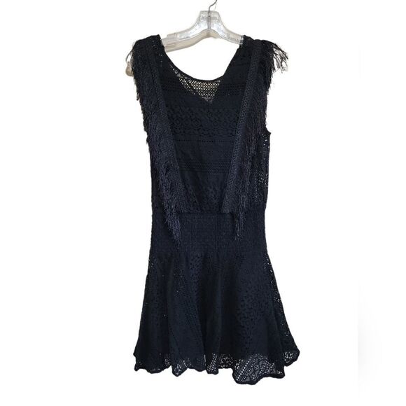 BEBE Black Lace Fringe Dress Sz  Small - Picture 2 of 7